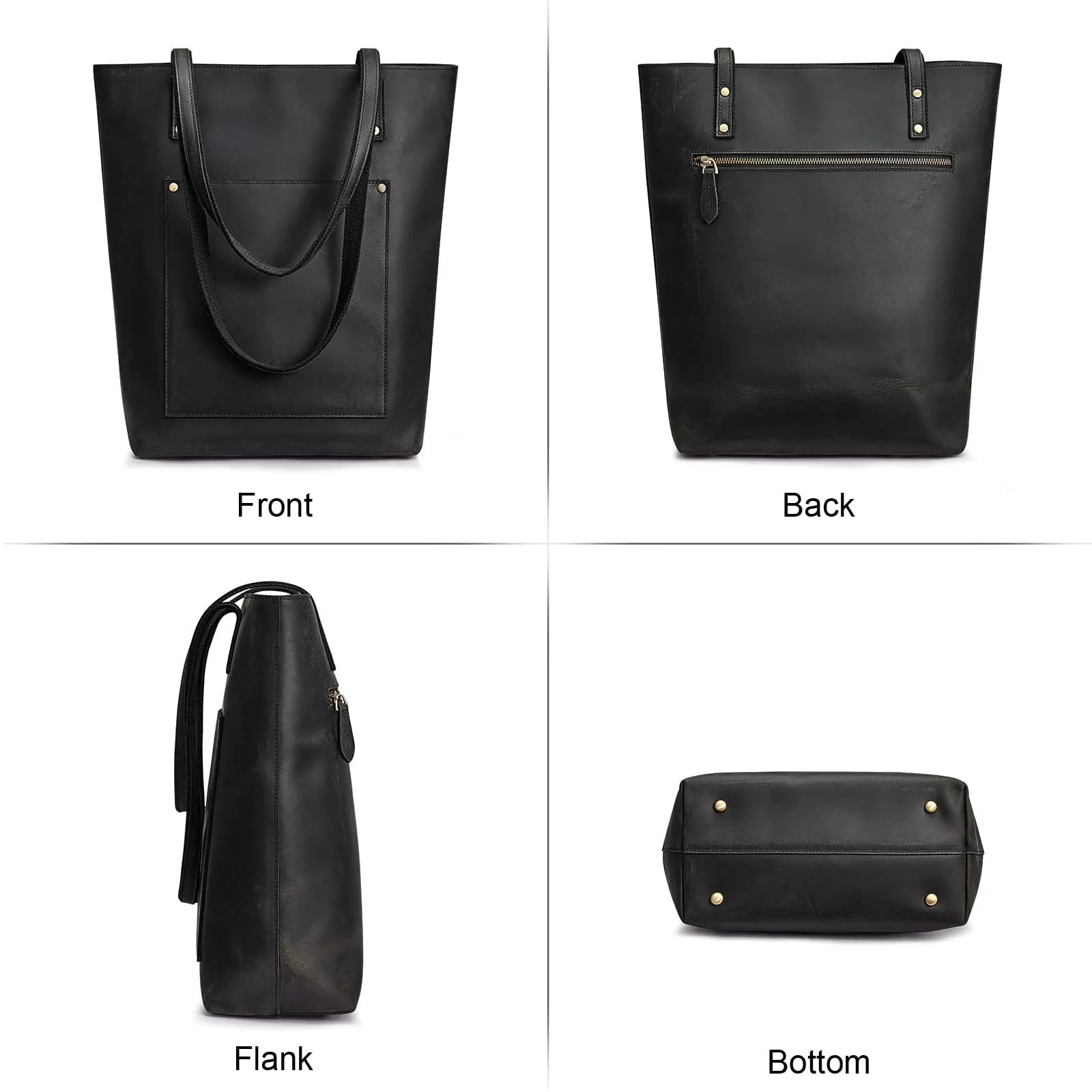 Genuine Leather Tote Bag with Front Pocket
