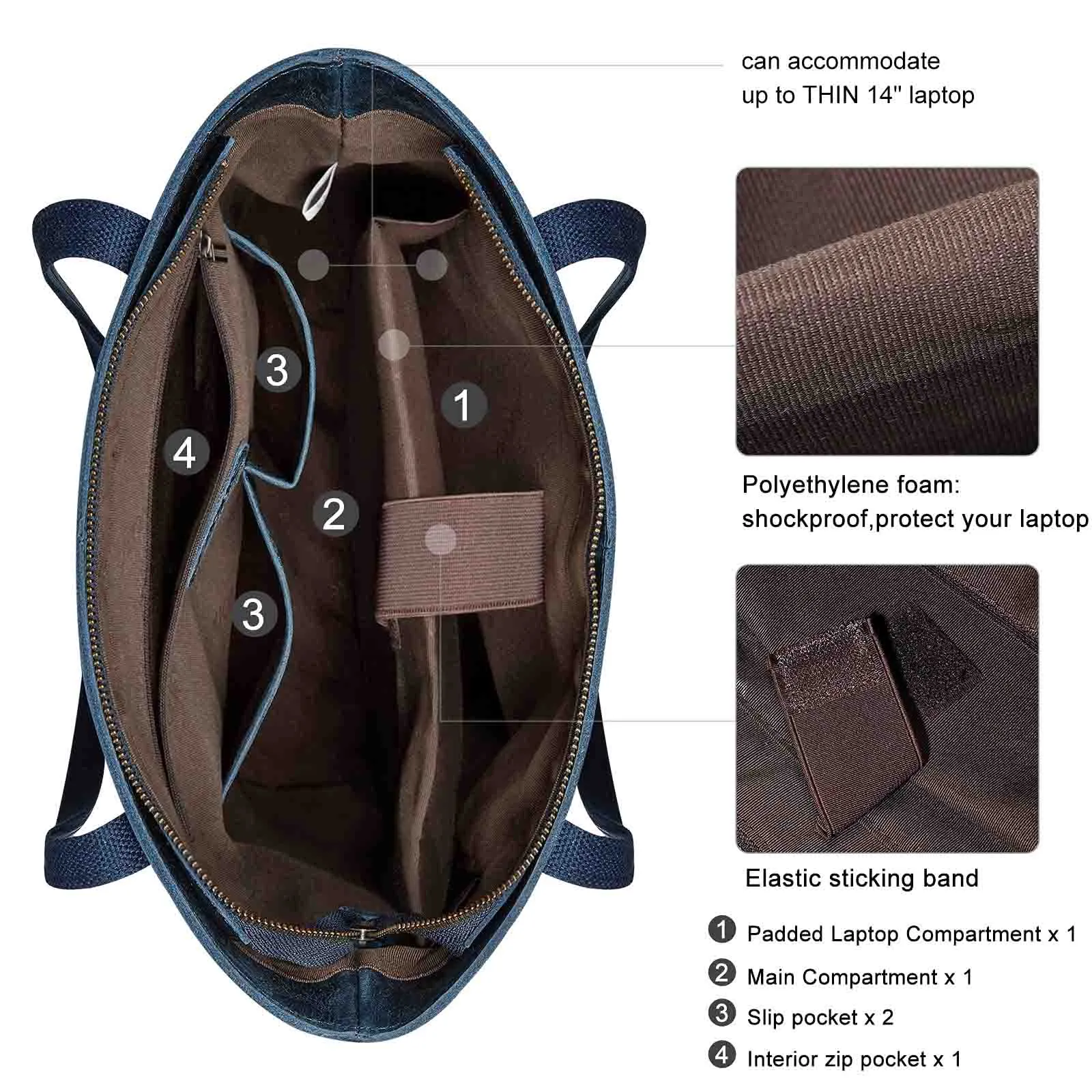 Genuine Leather Tote Bag with Front Pocket