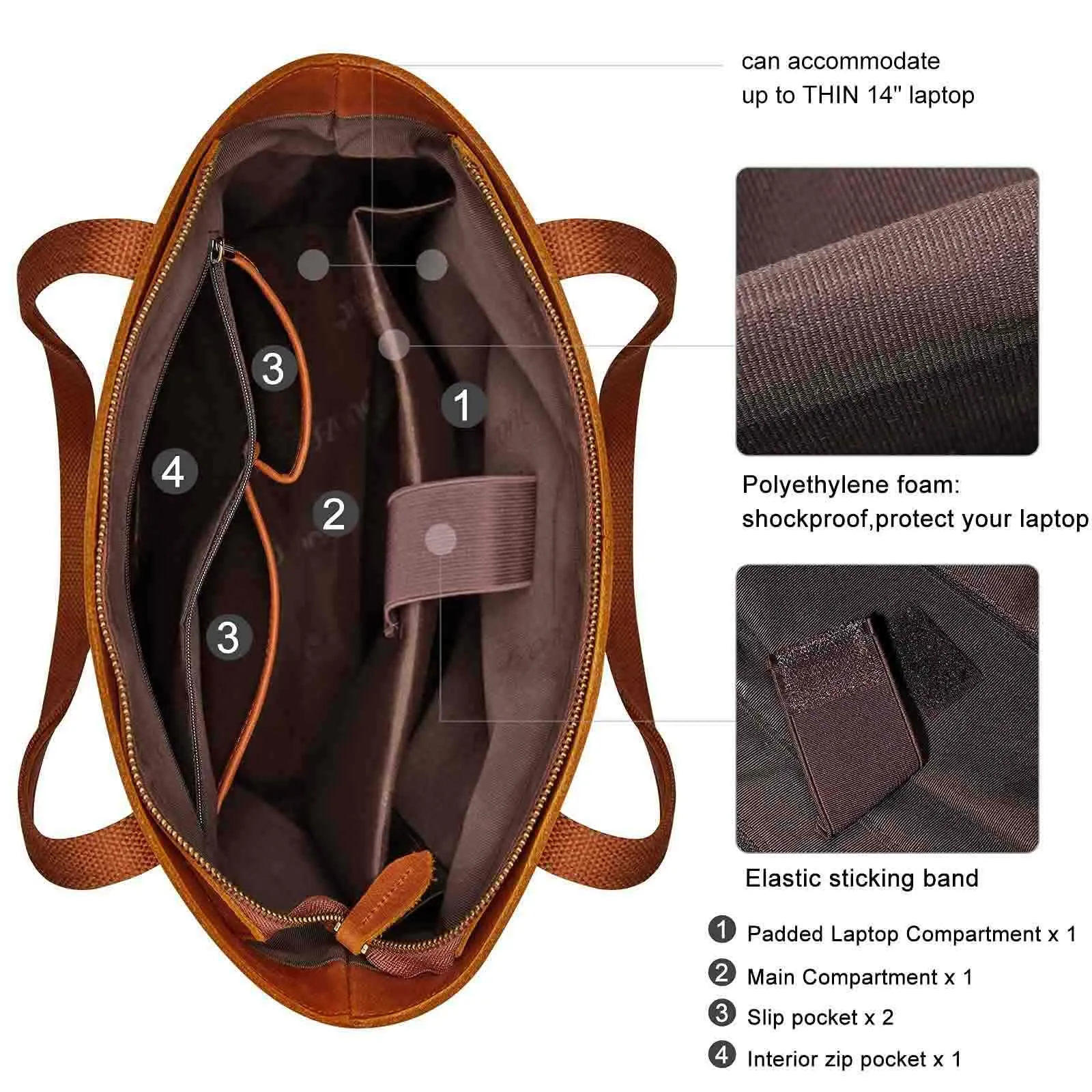 Genuine Leather Tote Bag with Front Pocket