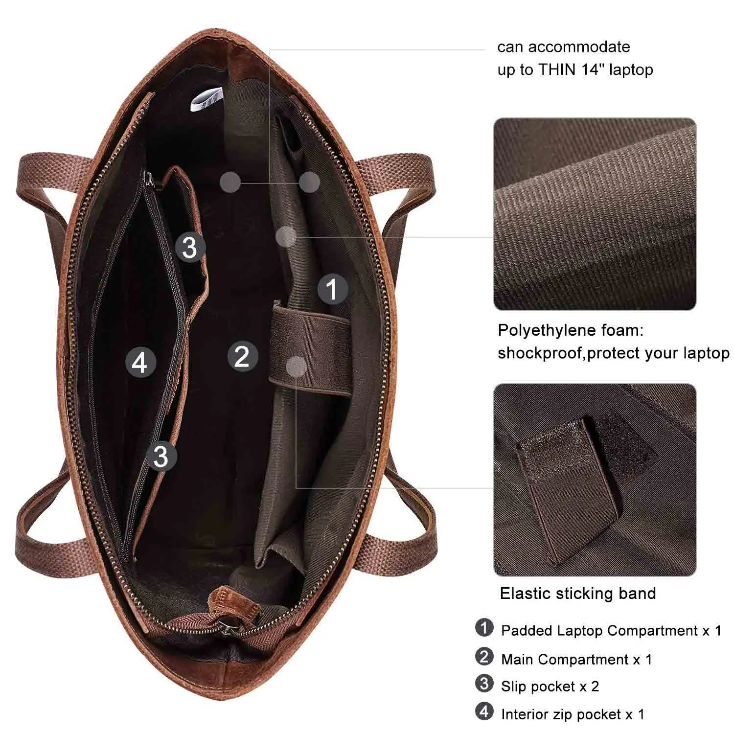 Genuine Leather Tote Bag with Front Pocket