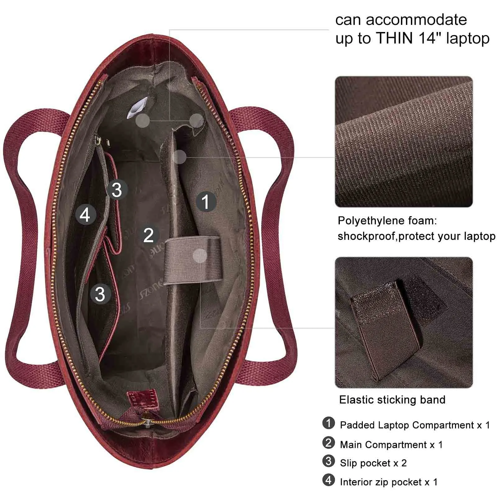 Genuine Leather Tote Bag with Front Pocket