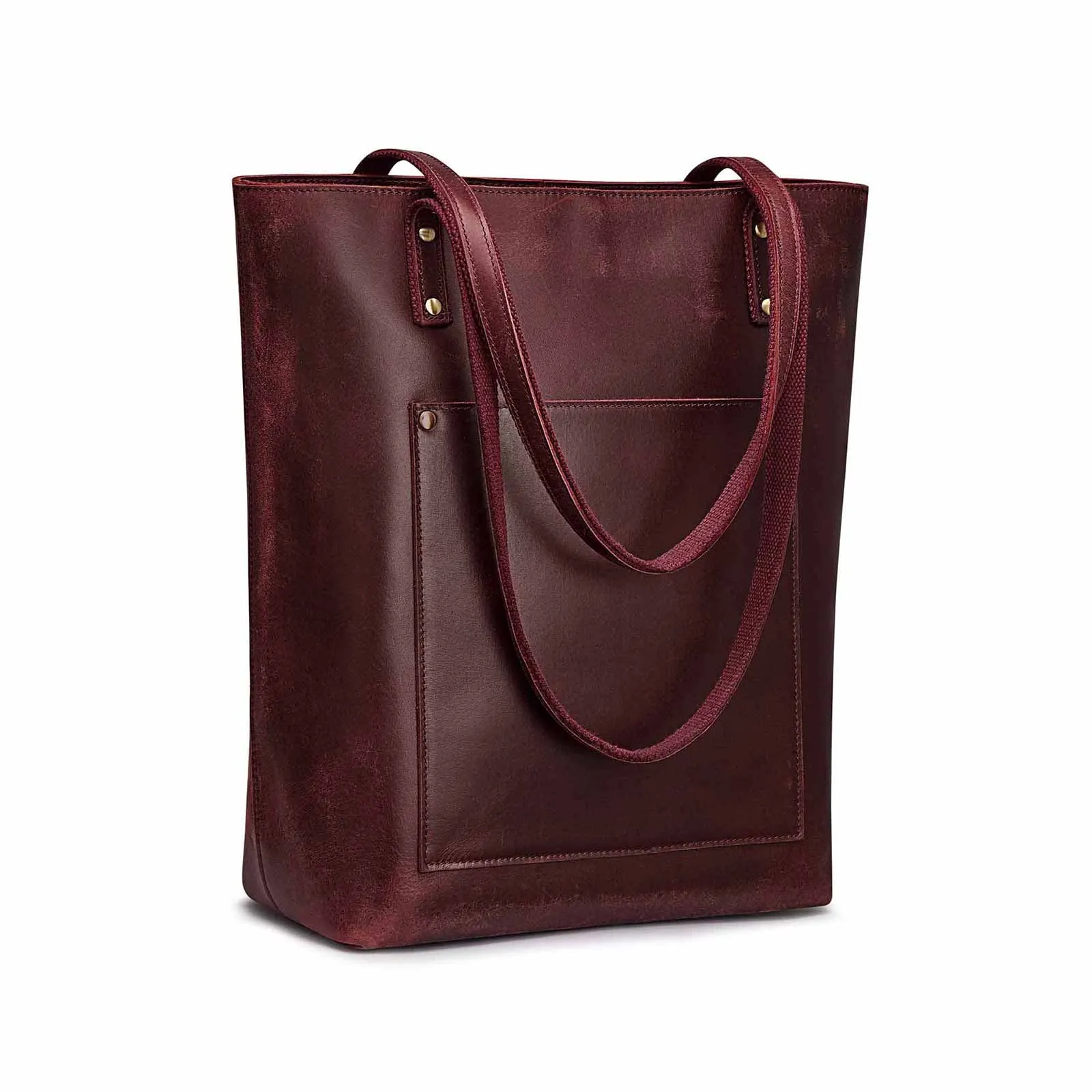 Genuine Leather Tote Bag with Front Pocket