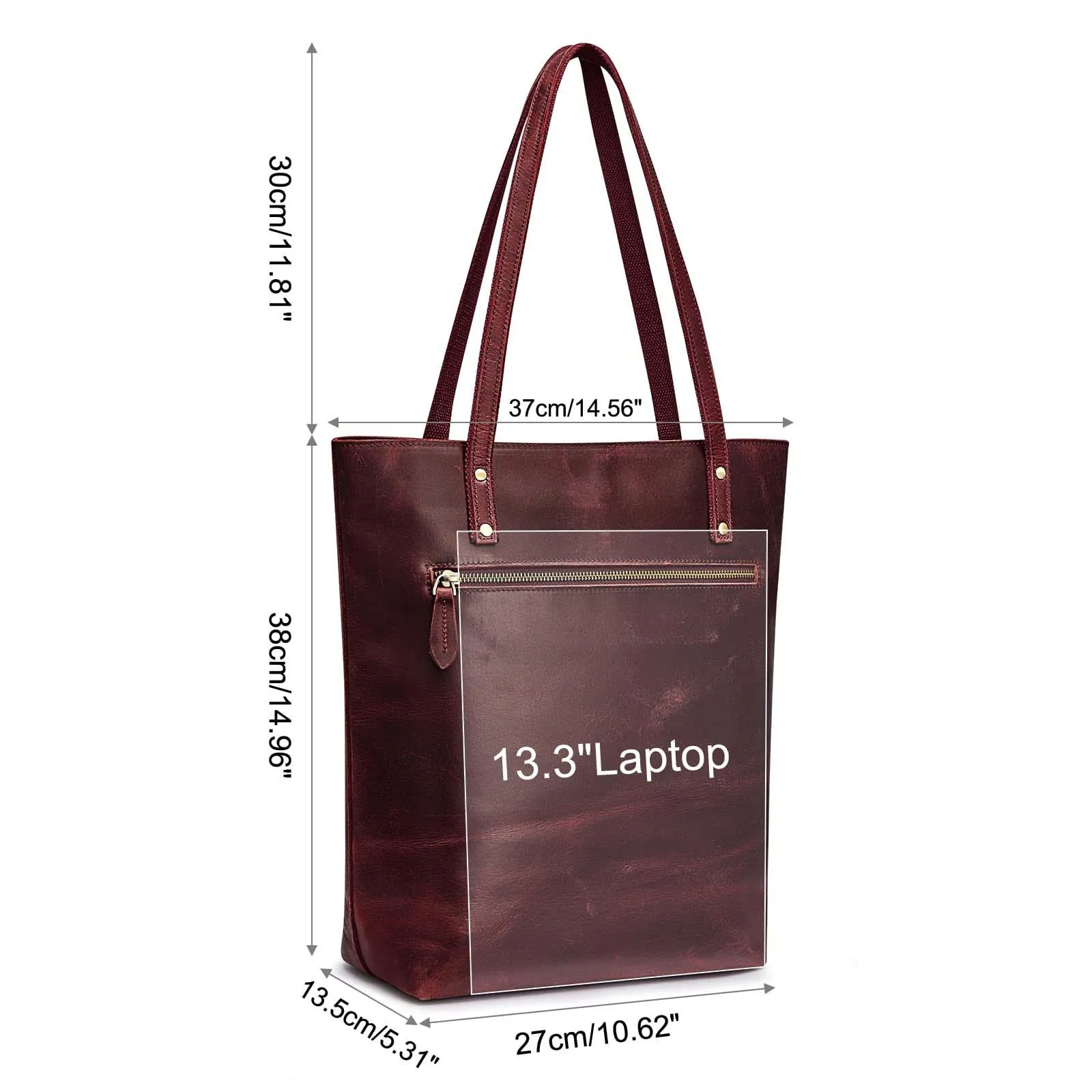 Genuine Leather Tote Bag with Front Pocket