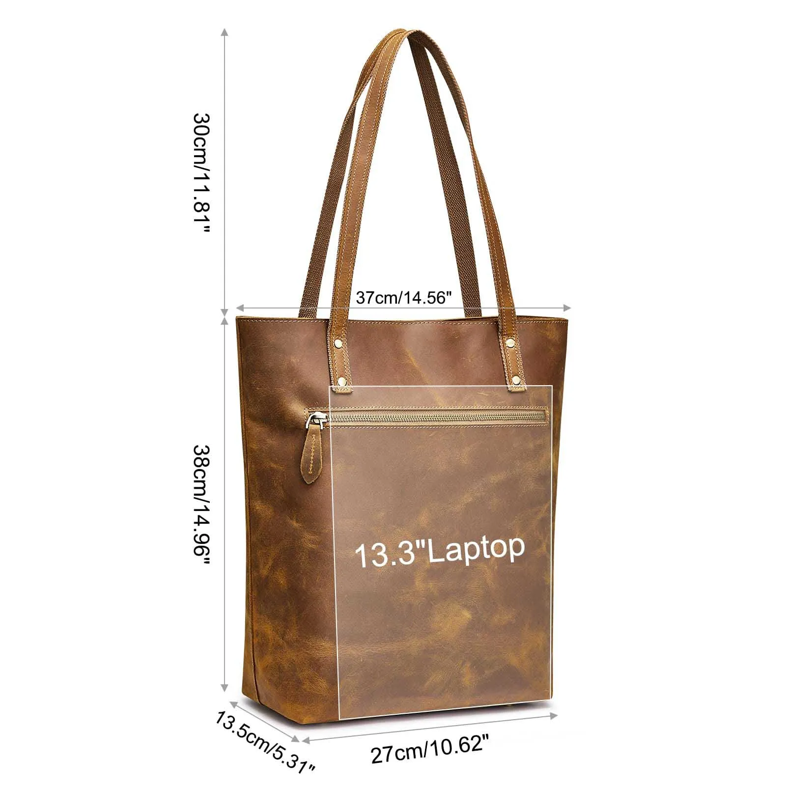 Genuine Leather Tote Bag with Front Pocket