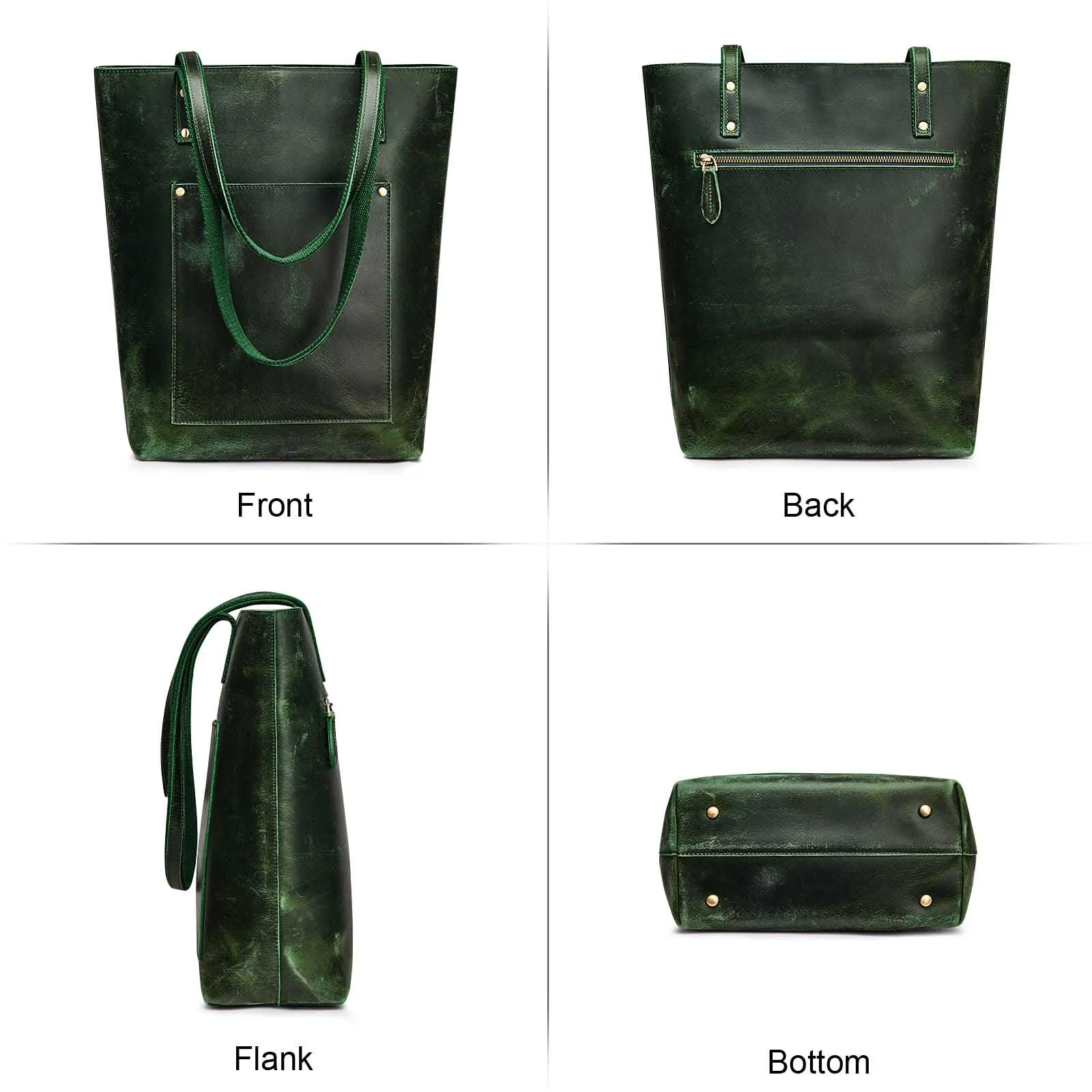 Genuine Leather Tote Bag with Front Pocket