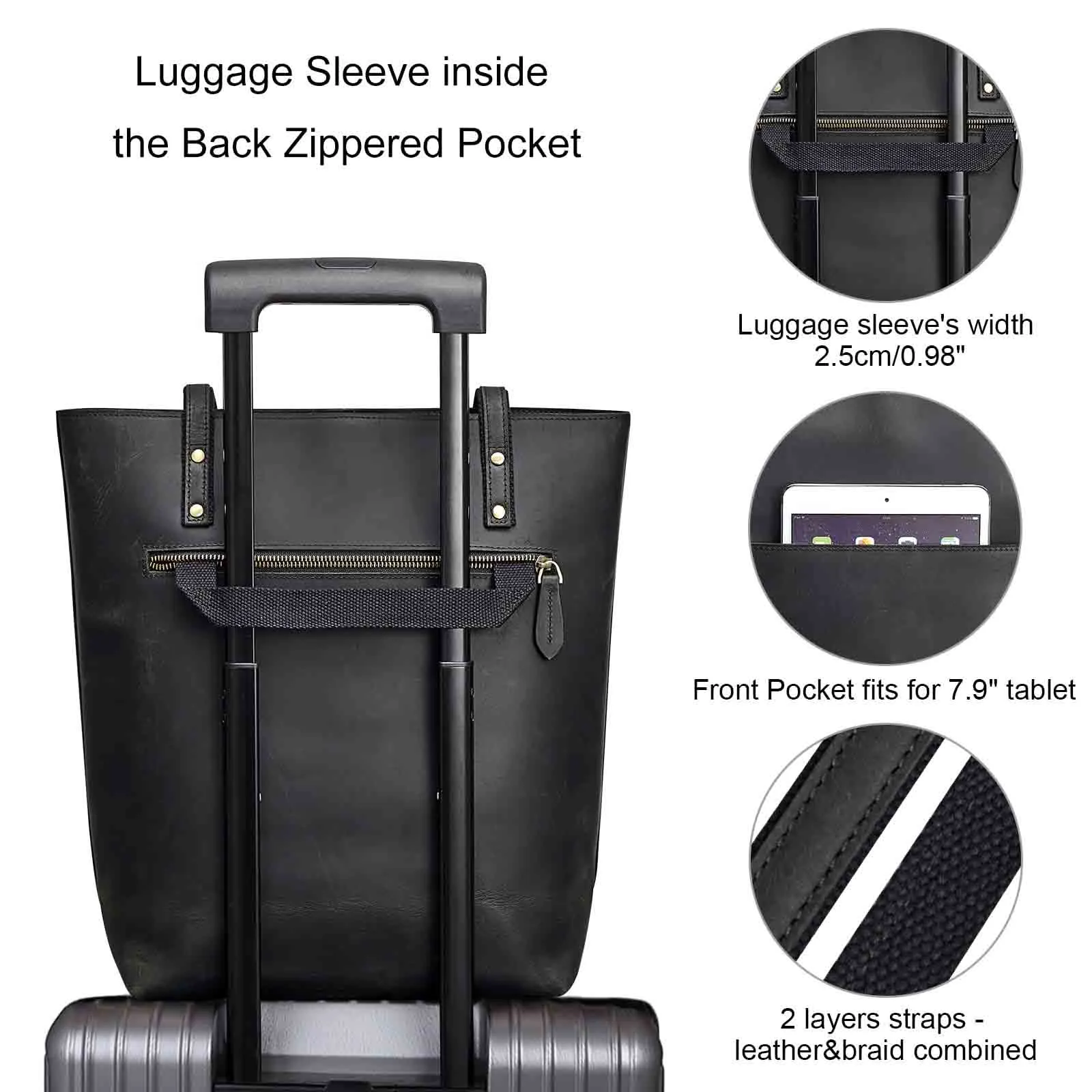 Genuine Leather Tote Bag with Front Pocket