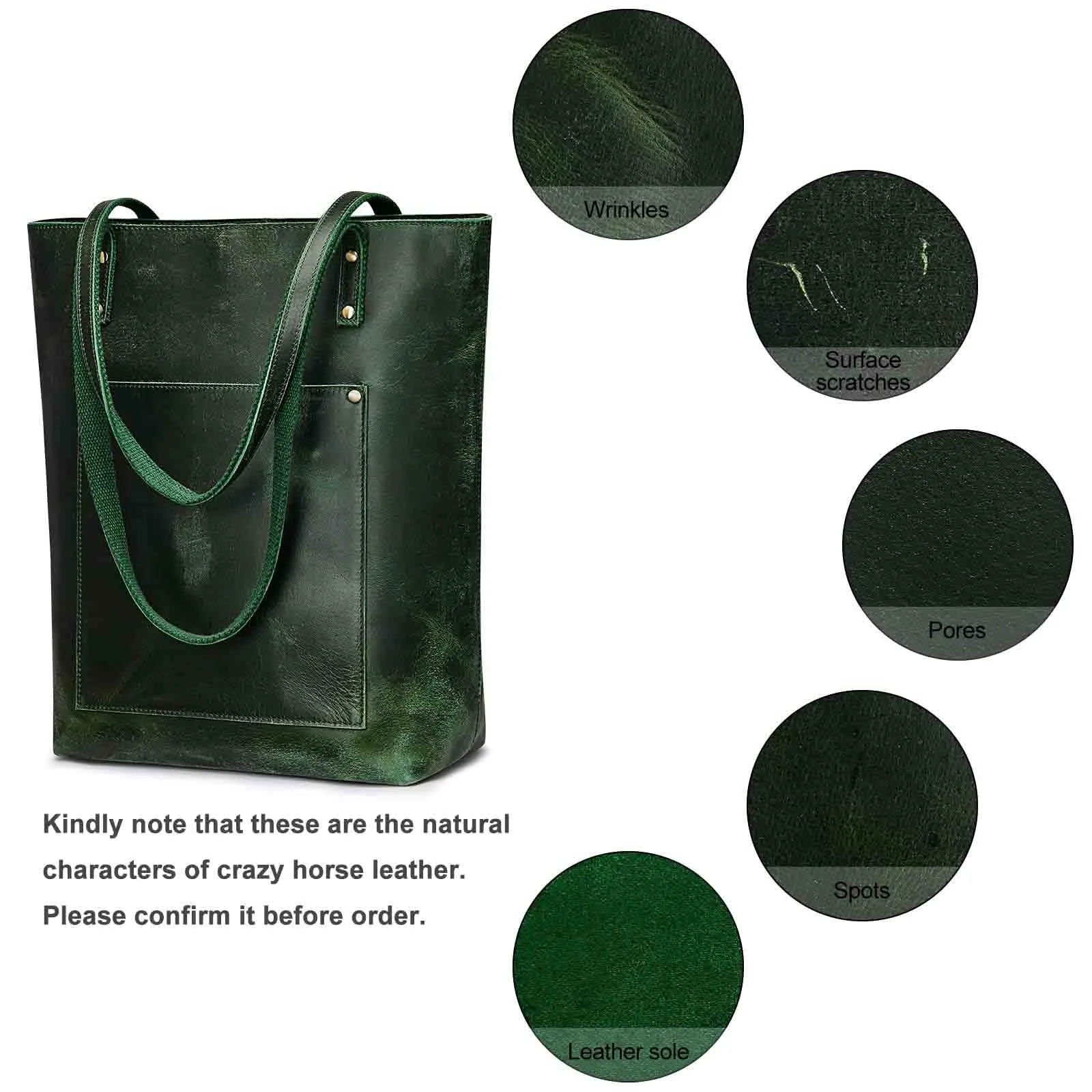 Genuine Leather Tote Bag with Front Pocket