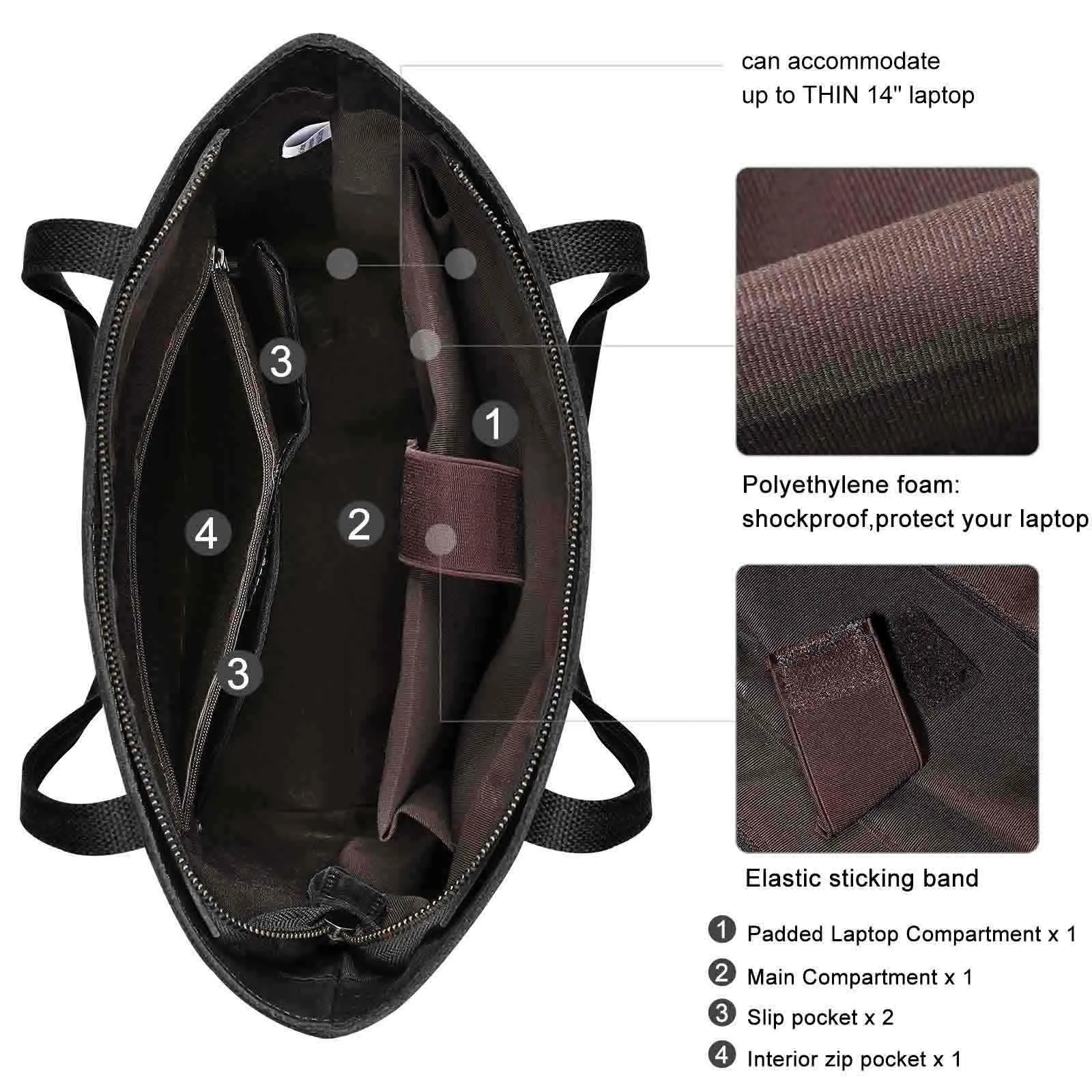 Genuine Leather Tote Bag with Front Pocket