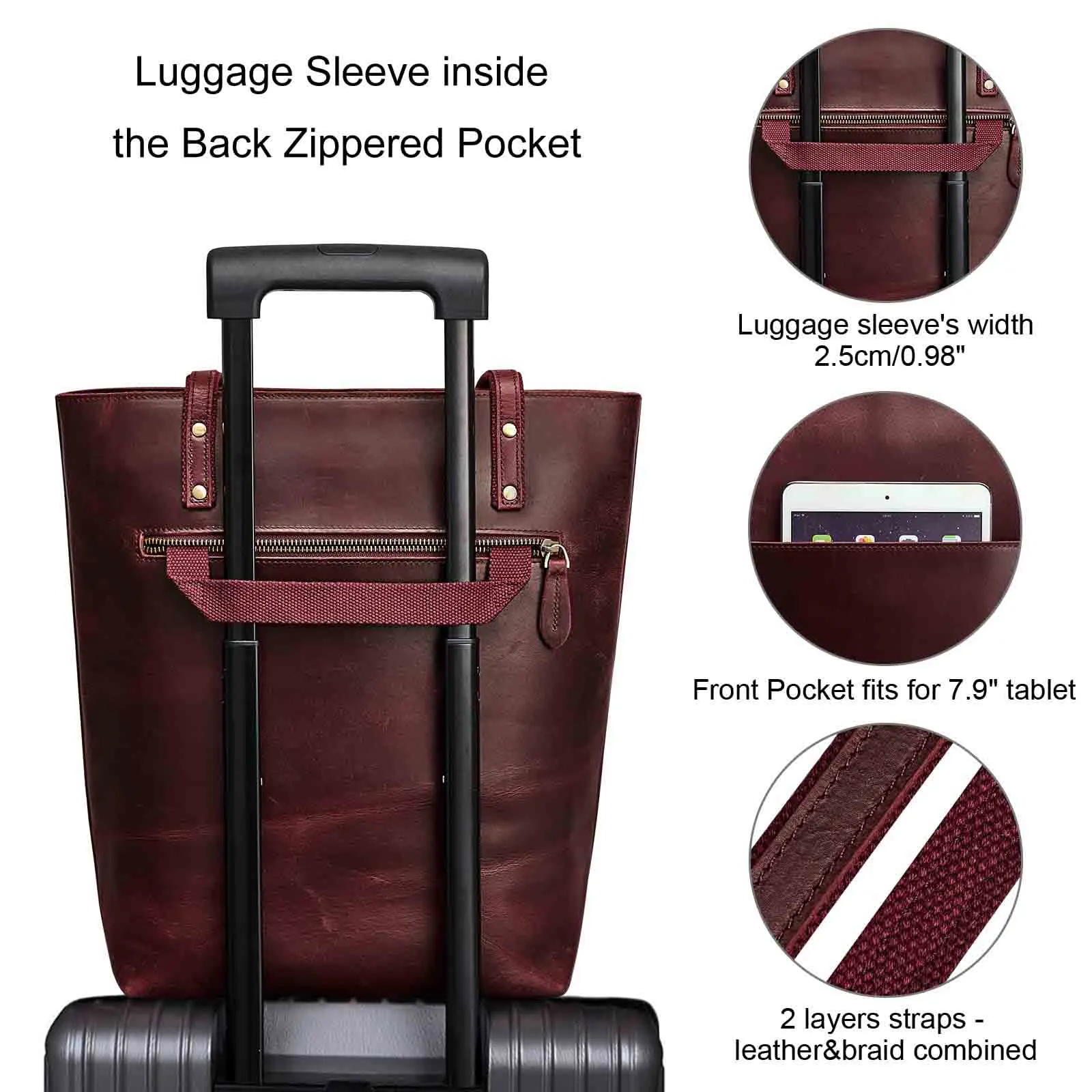 Genuine Leather Tote Bag with Front Pocket