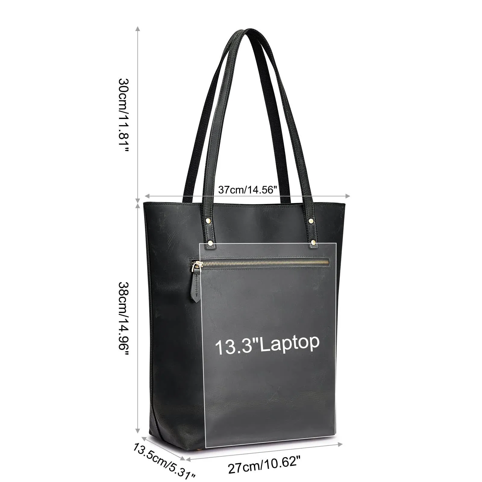 Genuine Leather Tote Bag with Front Pocket