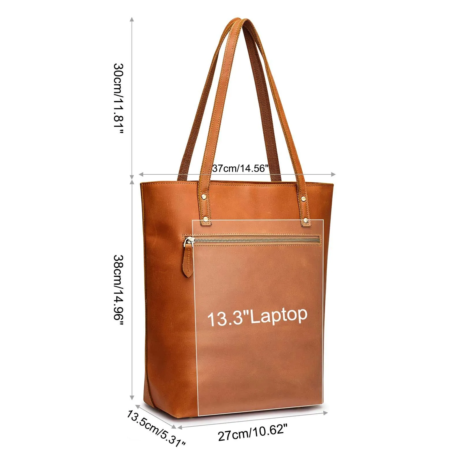 Genuine Leather Tote Bag with Front Pocket