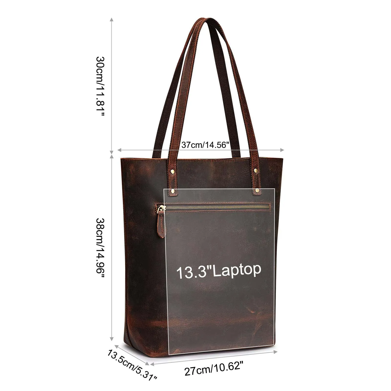 Genuine Leather Tote Bag with Front Pocket