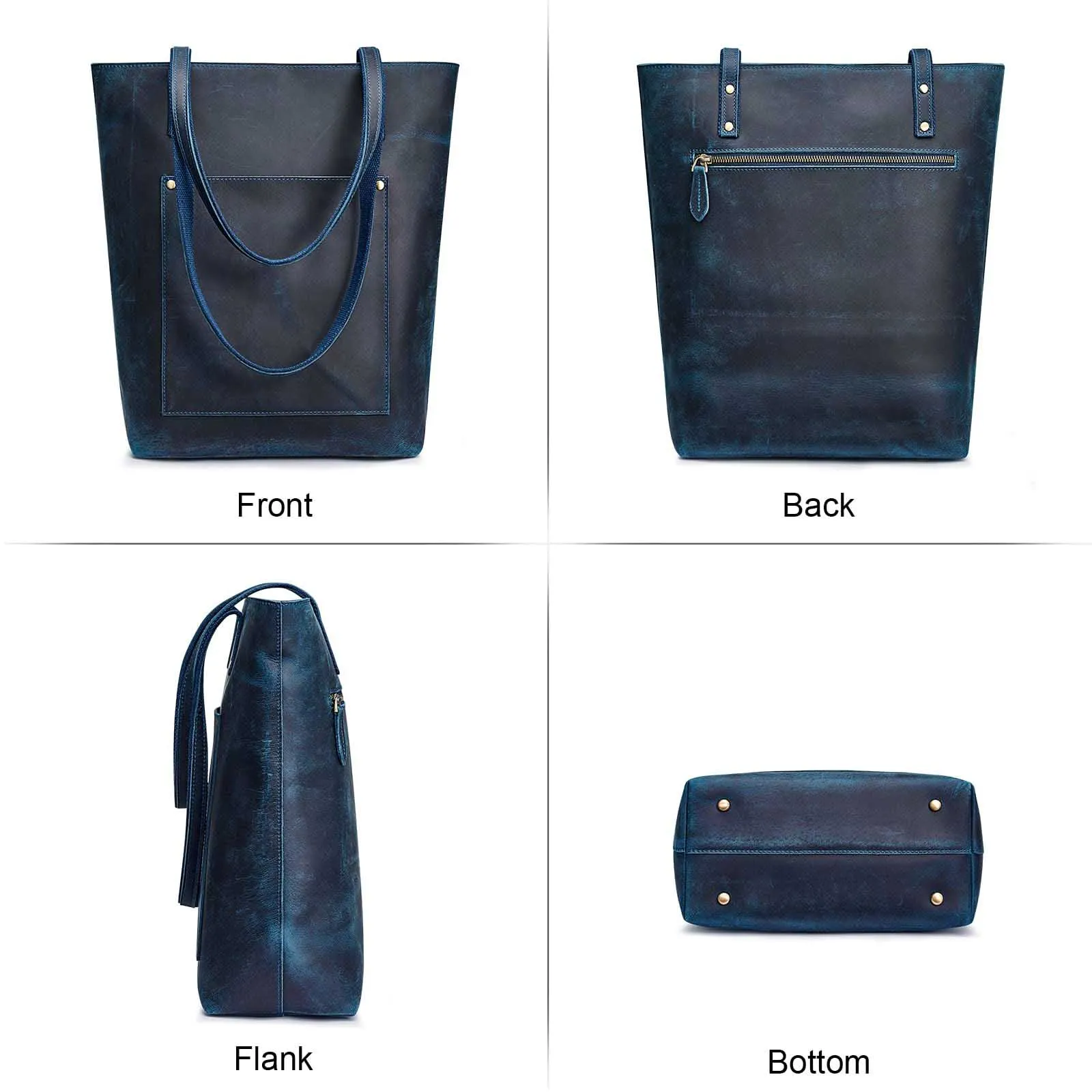 Genuine Leather Tote Bag with Front Pocket