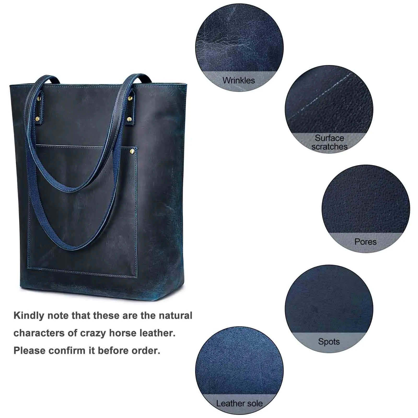 Genuine Leather Tote Bag with Front Pocket