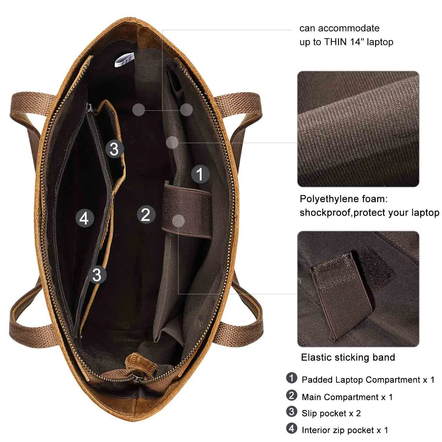 Genuine Leather Tote Bag with Front Pocket