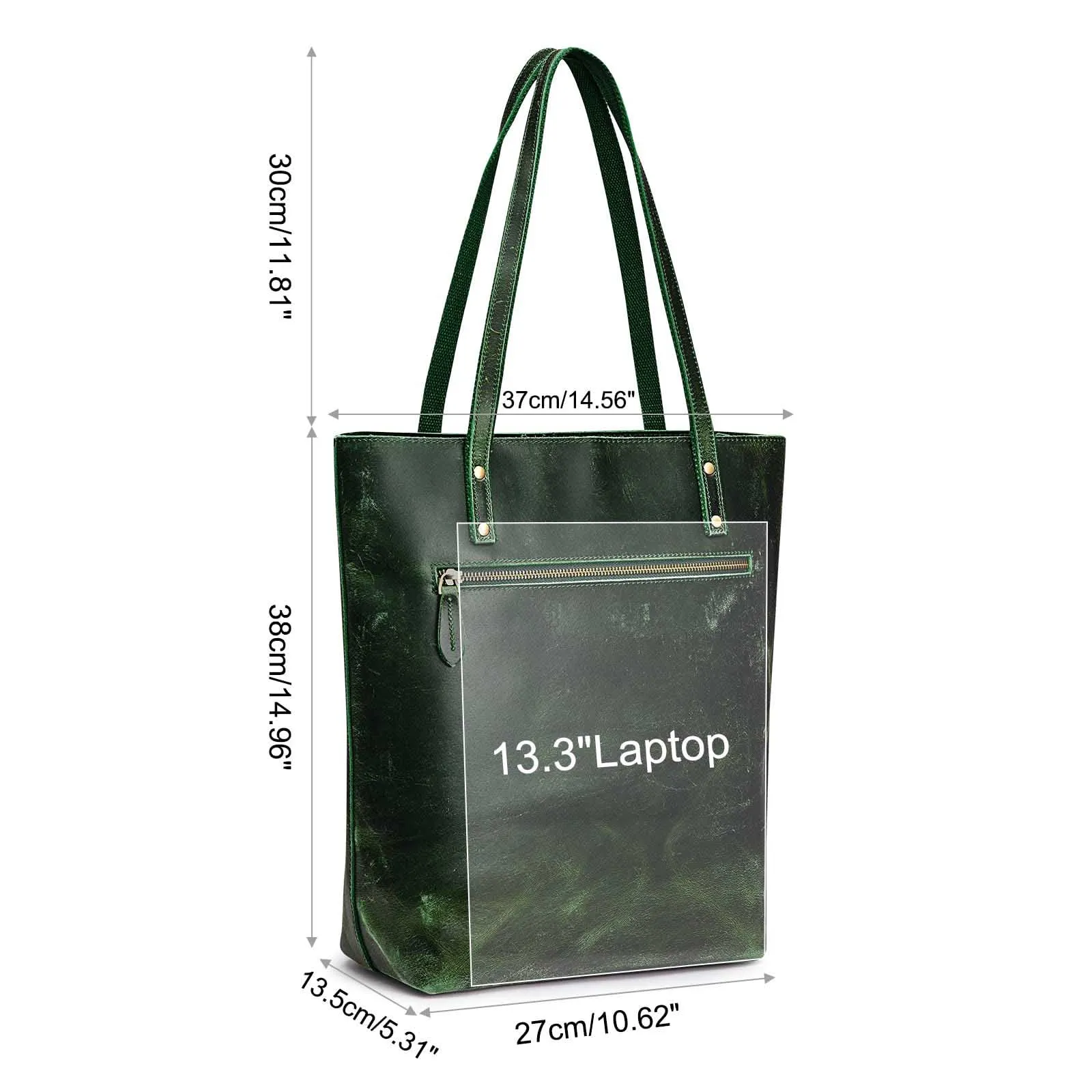 Genuine Leather Tote Bag with Front Pocket