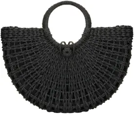 Gets Handwoven Rattan Top-handle Bag for Women Bohemian Round Straw Tote Bag Beach Large Carrying Handbag