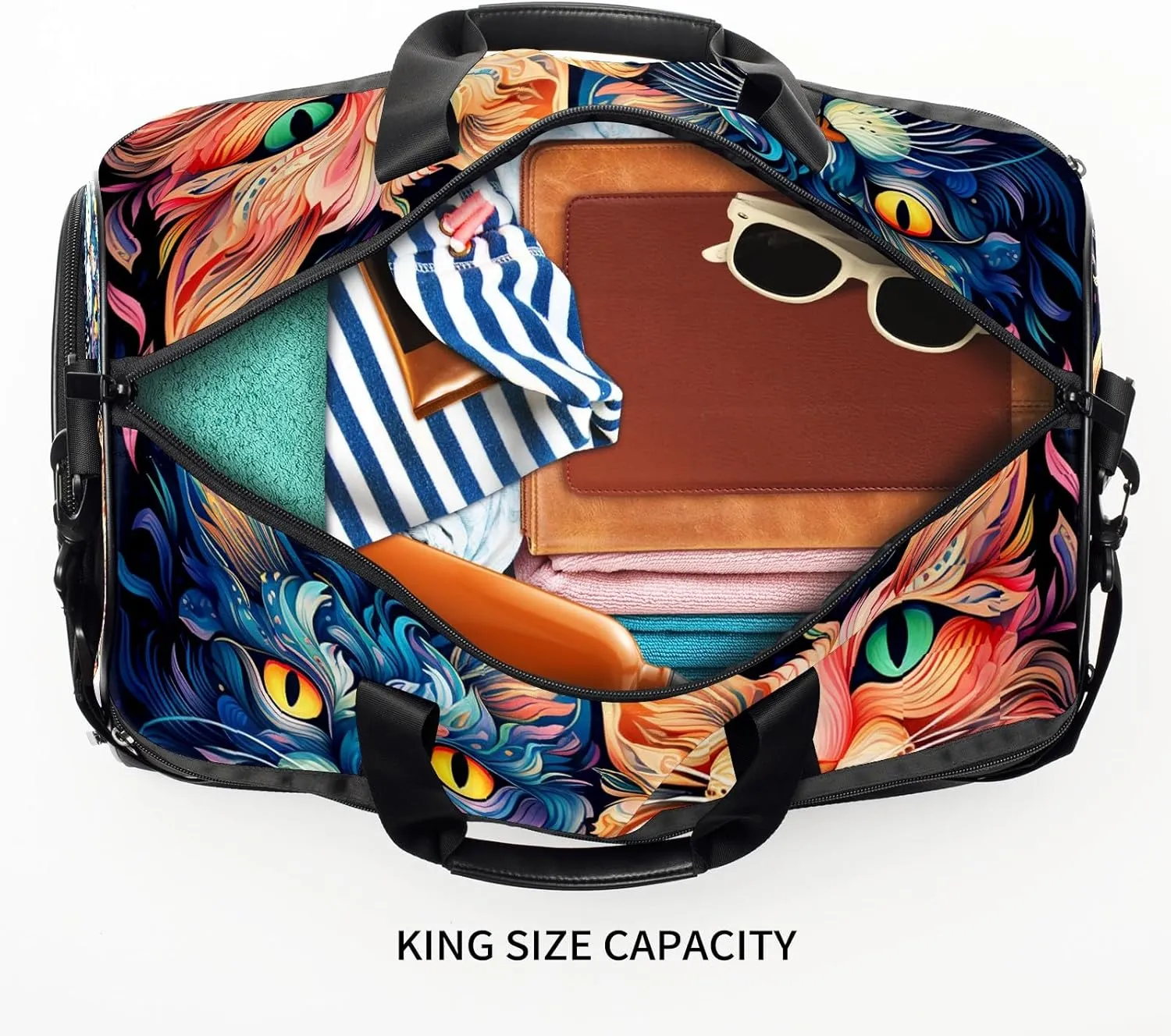 Gym Bag for Women, Carry on Weekender Overnight Bag, Travel Duffel Bags, Personal Item Travel Bag Tote Bag Workout Dance Bag, Cat - 24
