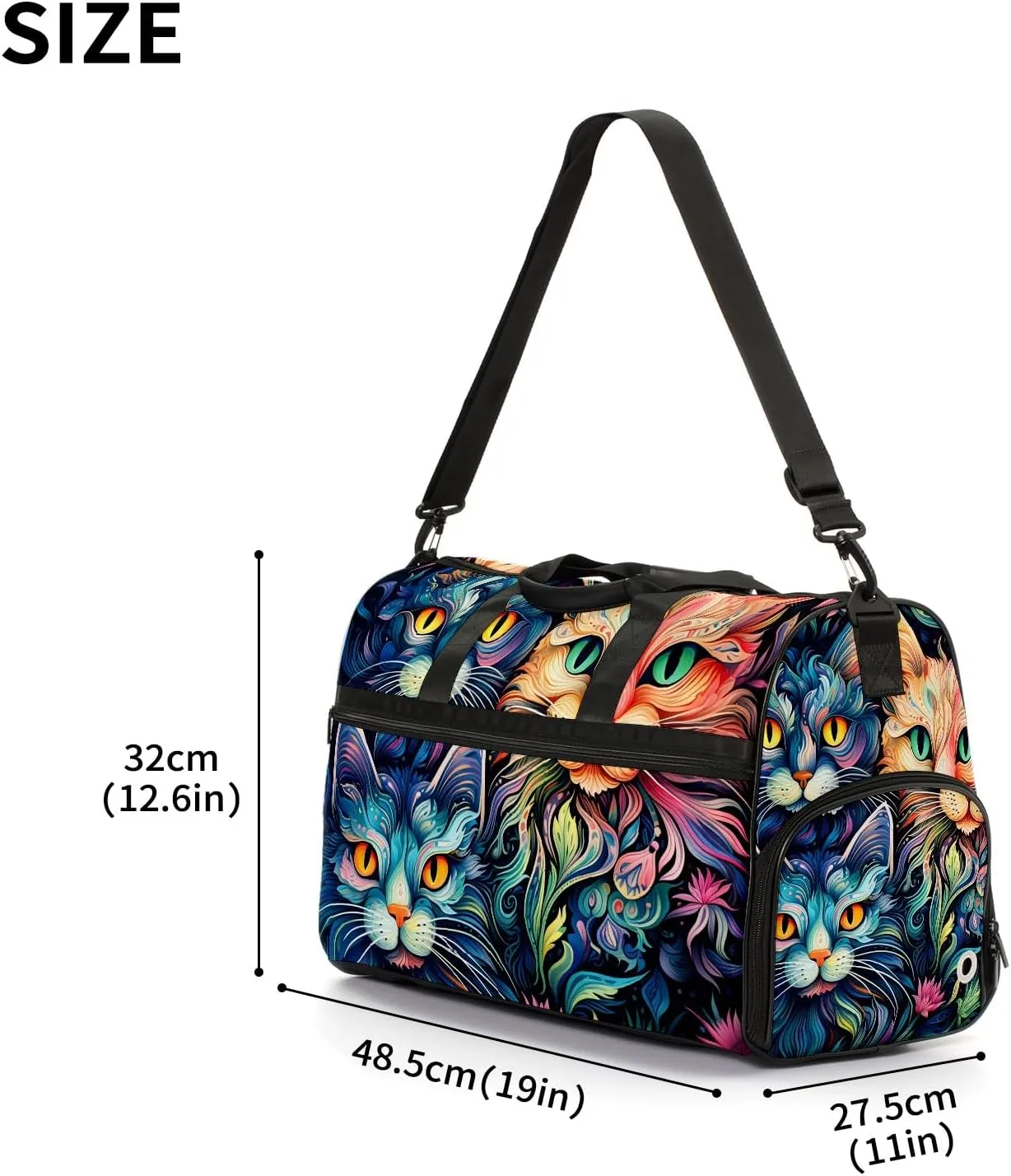Gym Bag for Women, Carry on Weekender Overnight Bag, Travel Duffel Bags, Personal Item Travel Bag Tote Bag Workout Dance Bag, Cat - 24
