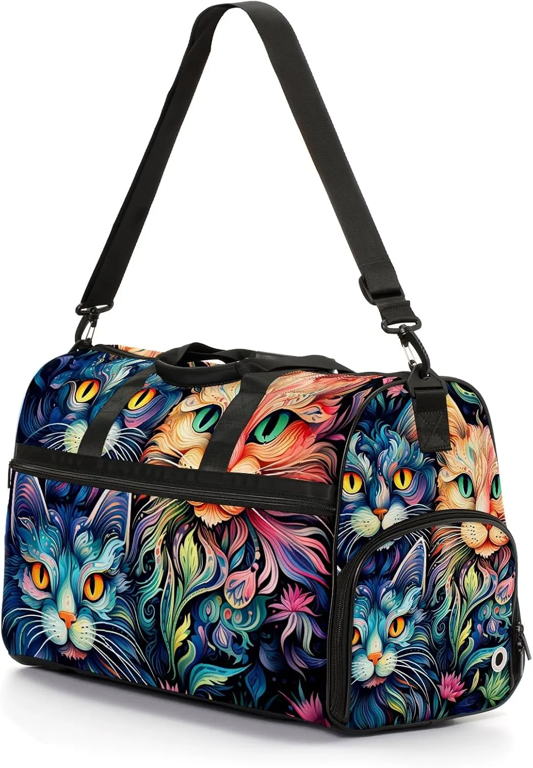 Gym Bag for Women, Carry on Weekender Overnight Bag, Travel Duffel Bags, Personal Item Travel Bag Tote Bag Workout Dance Bag, Cat - 24