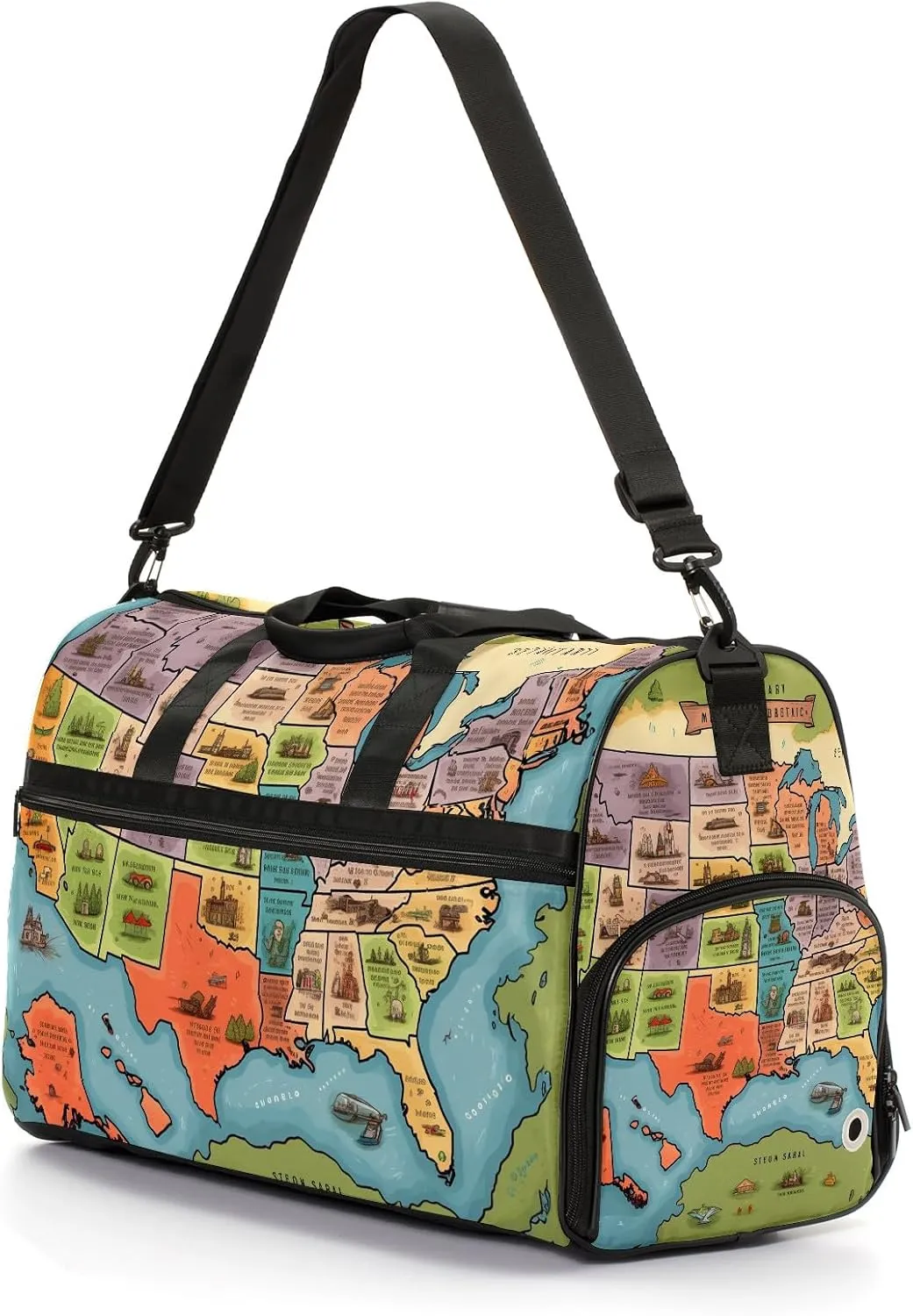 Gym Bag for Women Men, Yoga Bag with Shoe Pocket, Travel Duffel Tote Bag for Plane, Workout, Swimming, Weekend Overnight Bag Carry on Bag Hospital Holdalls, America Map - 35