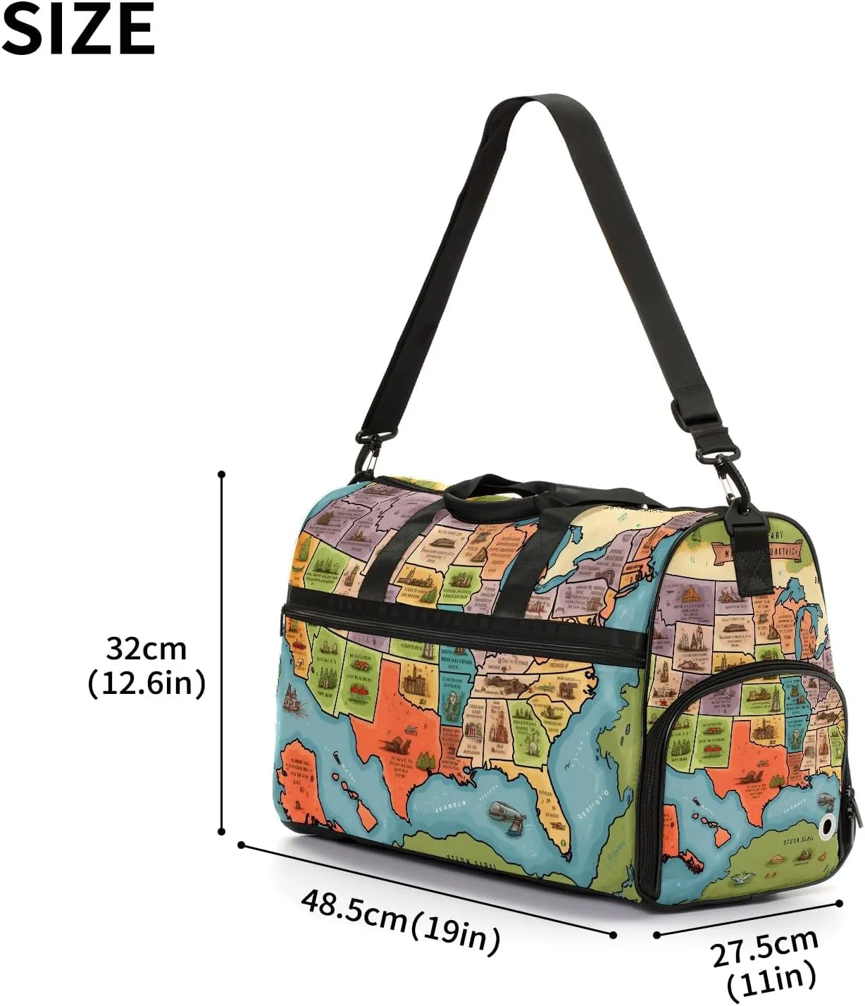 Gym Bag for Women Men, Yoga Bag with Shoe Pocket, Travel Duffel Tote Bag for Plane, Workout, Swimming, Weekend Overnight Bag Carry on Bag Hospital Holdalls, America Map - 35