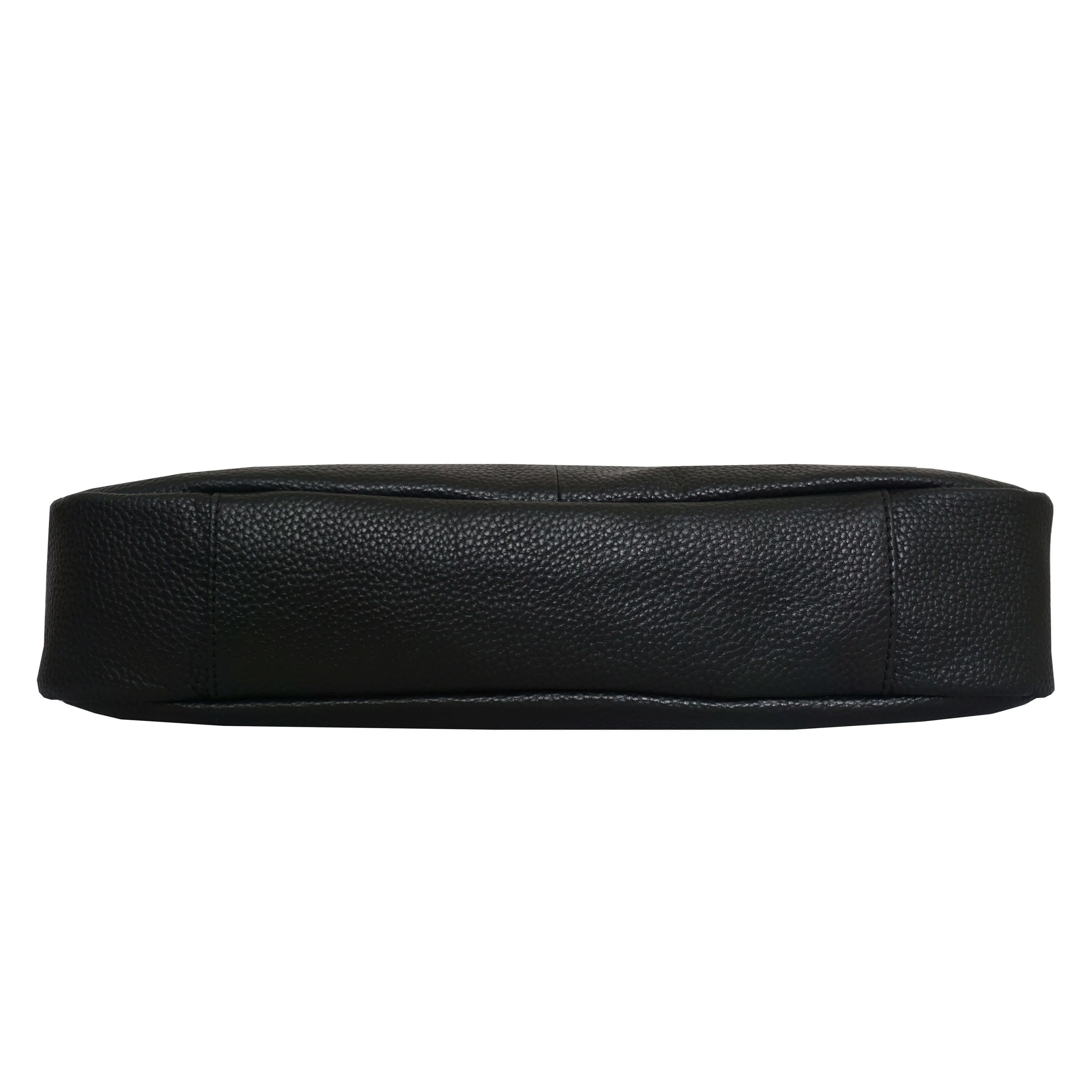 'Harriet' Black Pebble Grain Real Leather Slouchy Hobo Bag