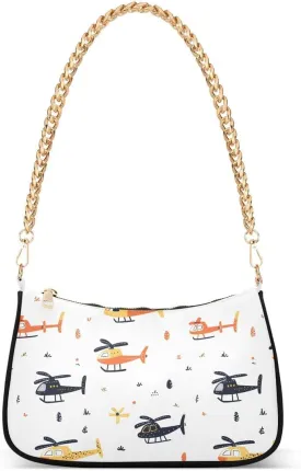Helicopter Cartoon Tote Bag Shoulder Bag Hobo Handbag for Women Ladies Mini Clutch Purse with Zipper Closure