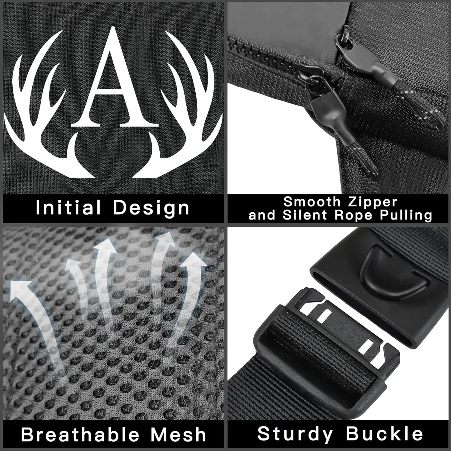Initial Letter Small Crossbody Sling Bag for Men Women Double Pocket Chest Bag Trendy Water Resistant Fanny Pack Mini Phone Cross Body Bag for Travel Sports Workout Running (Black C)