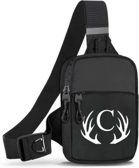 Initial Letter Small Crossbody Sling Bag for Men Women Double Pocket Chest Bag Trendy Water Resistant Fanny Pack Mini Phone Cross Body Bag for Travel Sports Workout Running (Black C)