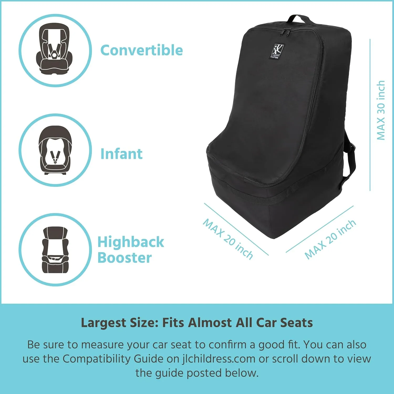 J.L. Childress Ultimate Backpack Car Seat Travel Bag  Fully Padded - Heavy Duty Car Seat Backpack- Airplane Travel Bag for Baby Car Seats - Fits All Car Seats, Infant Carriers & Booster Seats - Black