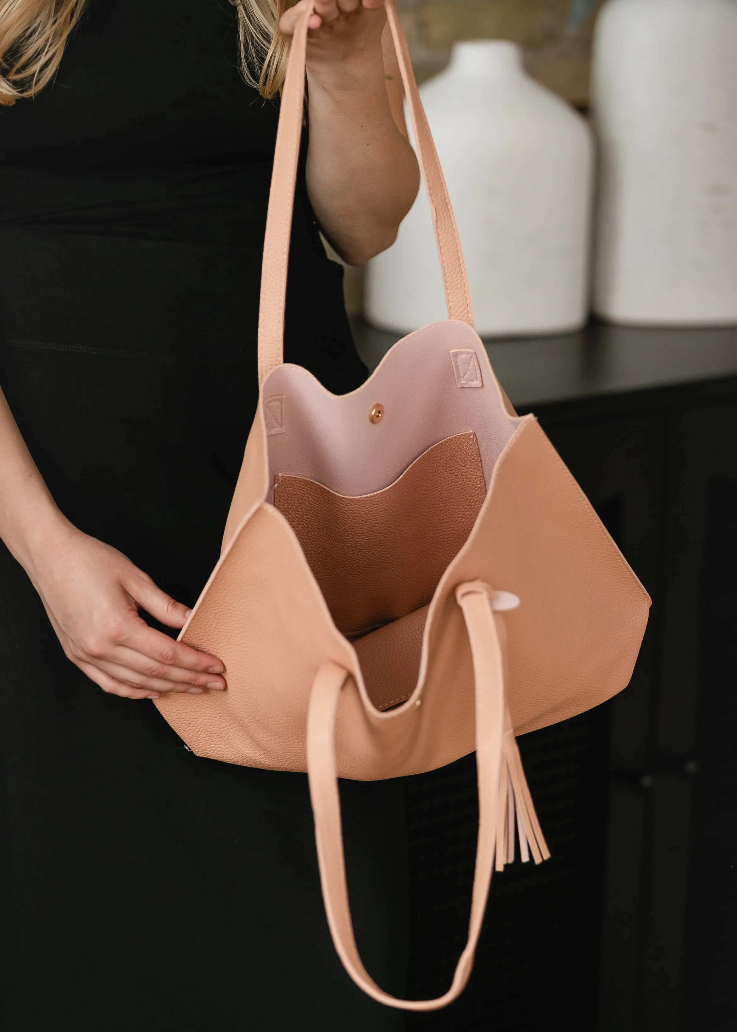 Large Vegan Leather Tote Bag - FINAL SALE