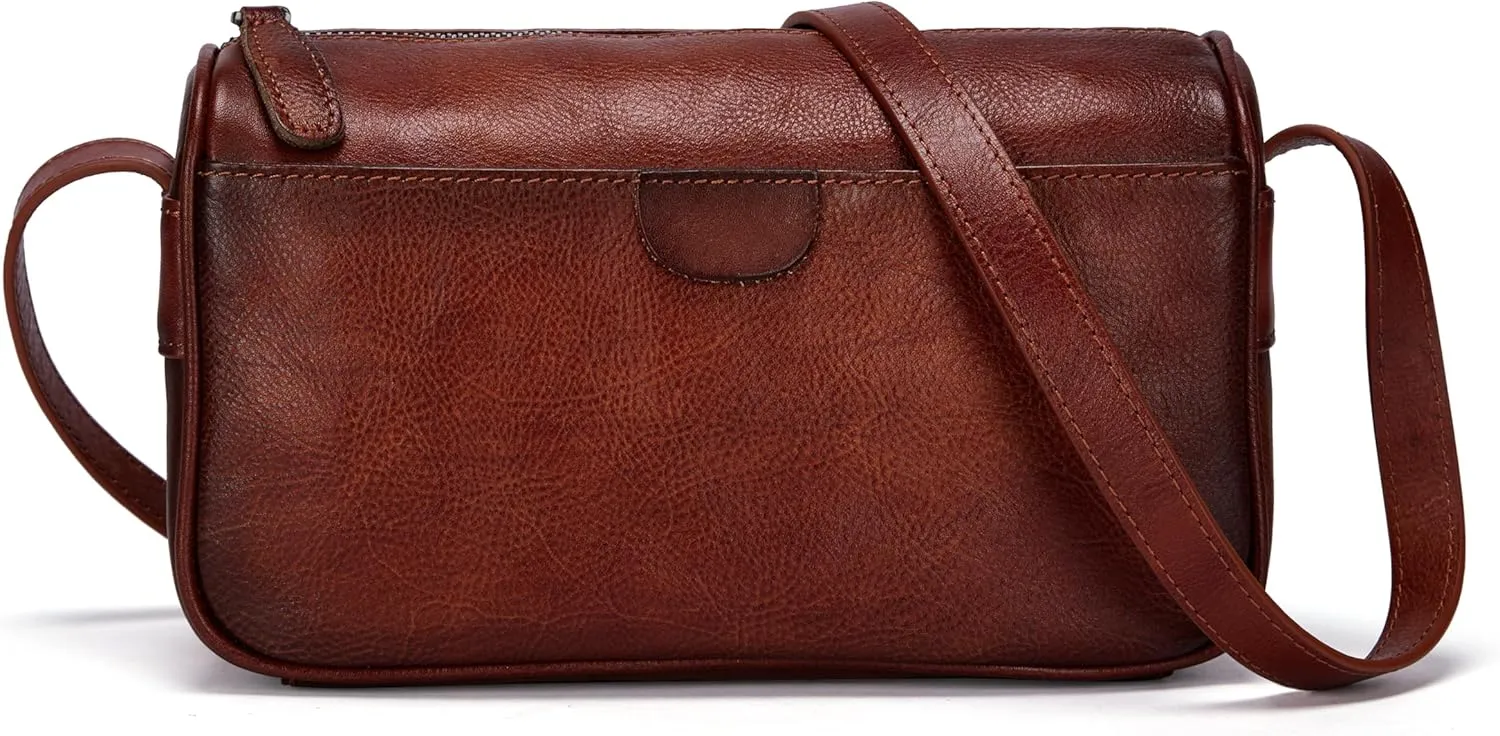 Leather Crossbody Bags for Women, Vintage Real Leather Crossbody Purse Retro Small Shoulder Handbag with Adjustable Strap