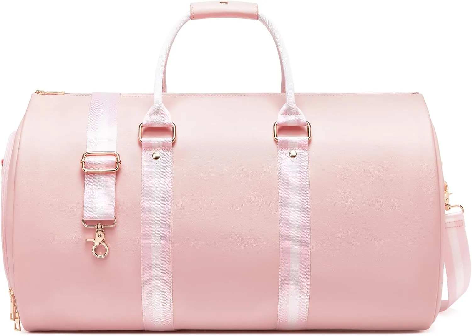 Leather Garment Bags for Travel, Convertible Carry on Garment Duffel Bag for Women, 2 in 1 Waterproof Foldable Travel Suit Bag with Shoulder Strap Weekender Bag with Shoe Pouch, Pink