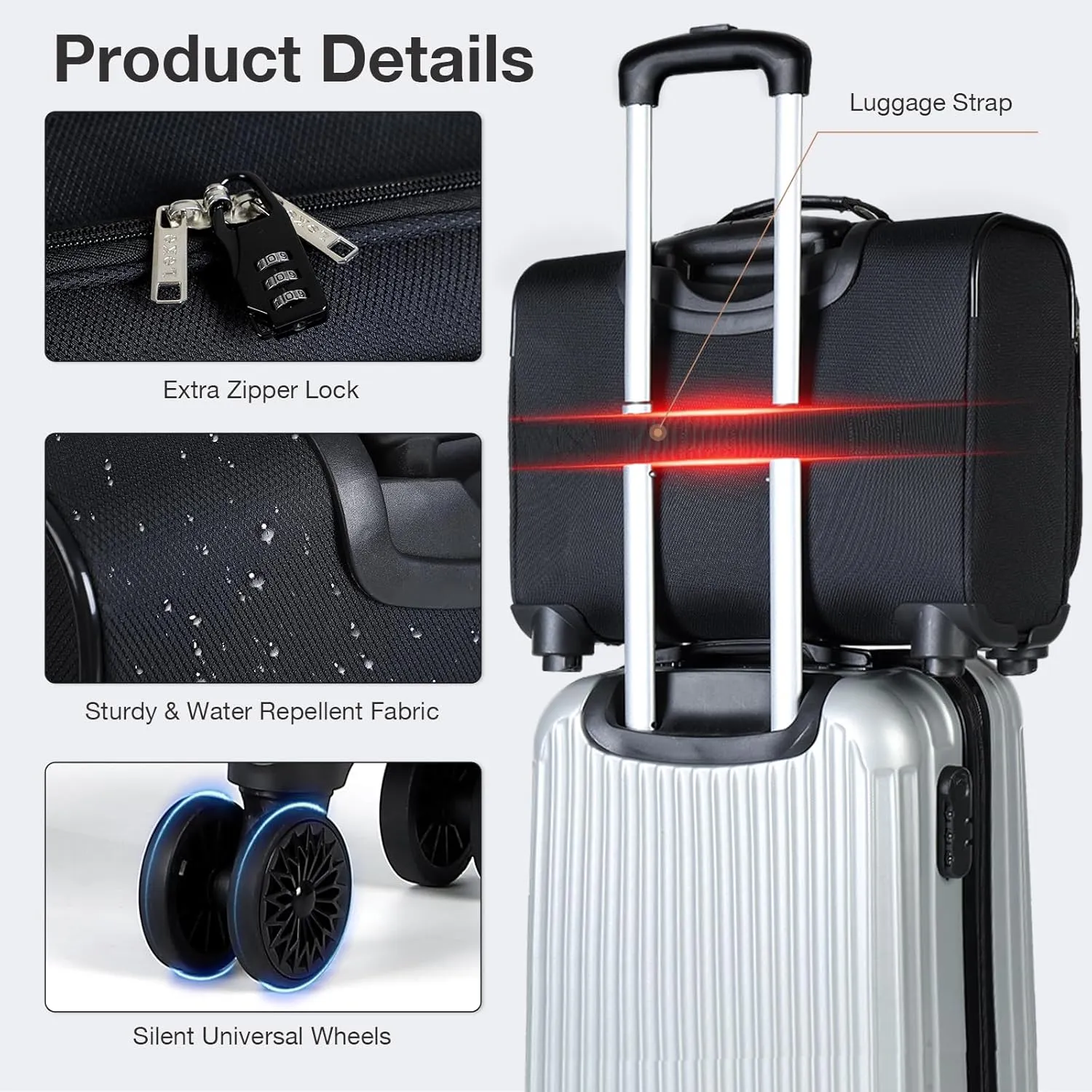 Lekebobor Rolling Laptop Bag Rolling Laptop Briefcase on Wheels for Women Fits Up to 15.6Inch computer Bags Water Resistant for Work Travel and Business, Black