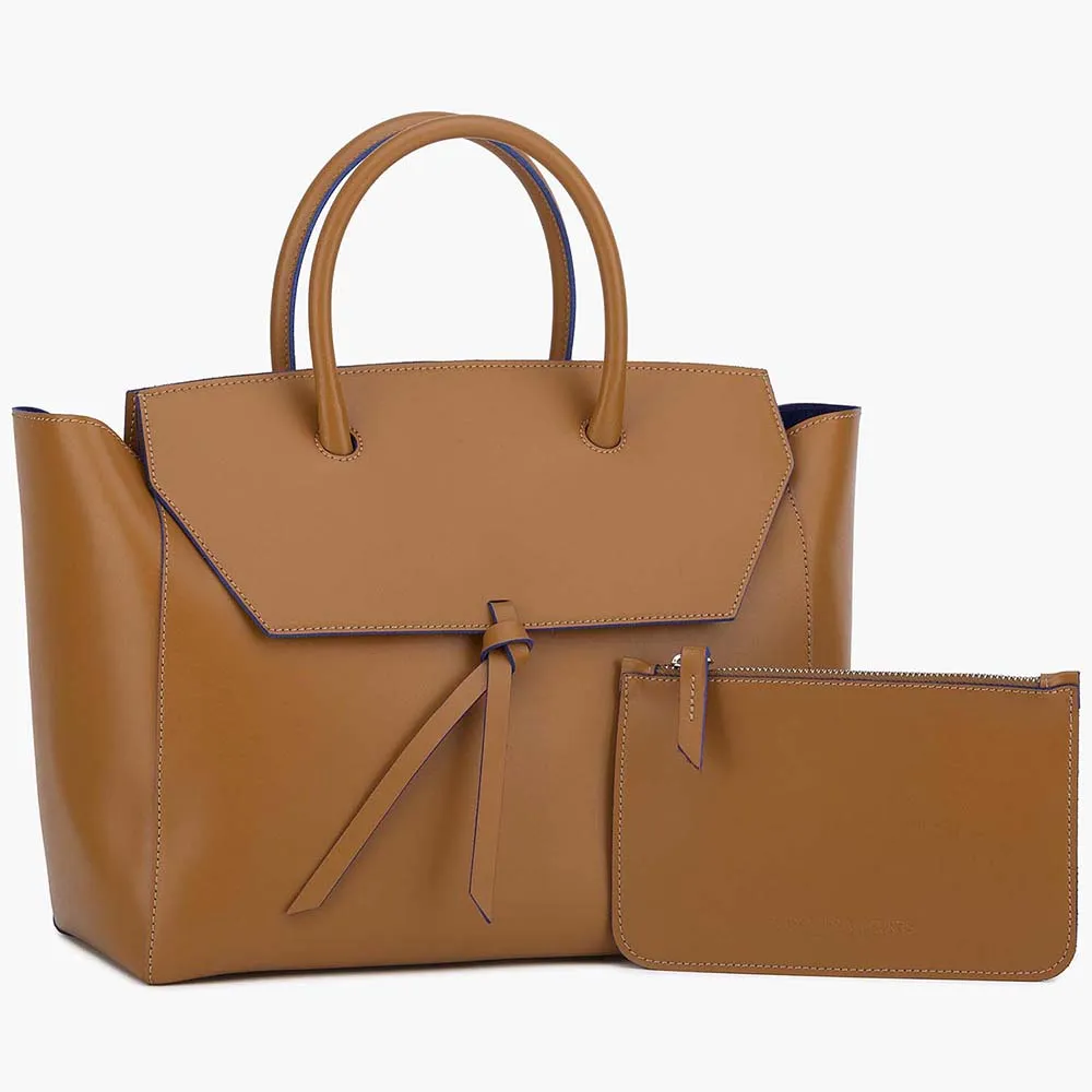 Loren Large Leather Tote Bag - Cognac