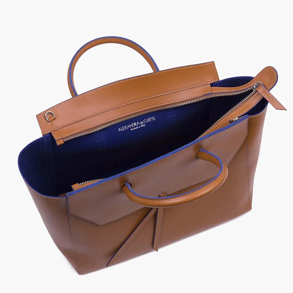 Loren Large Leather Tote Bag - Cognac