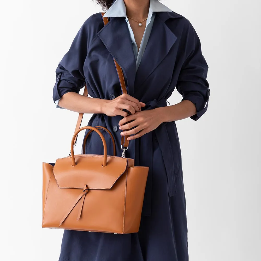 Loren Large Leather Tote Bag - Cognac