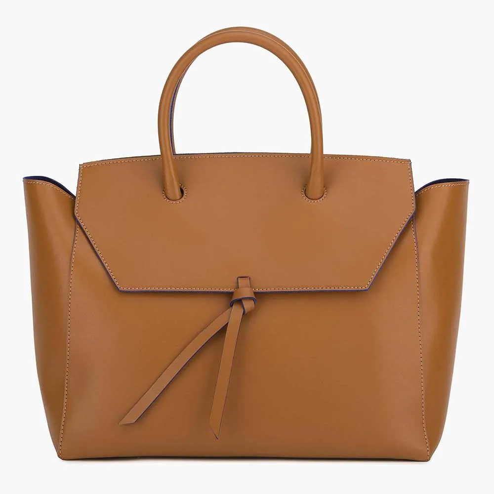 Loren Large Leather Tote Bag - Cognac