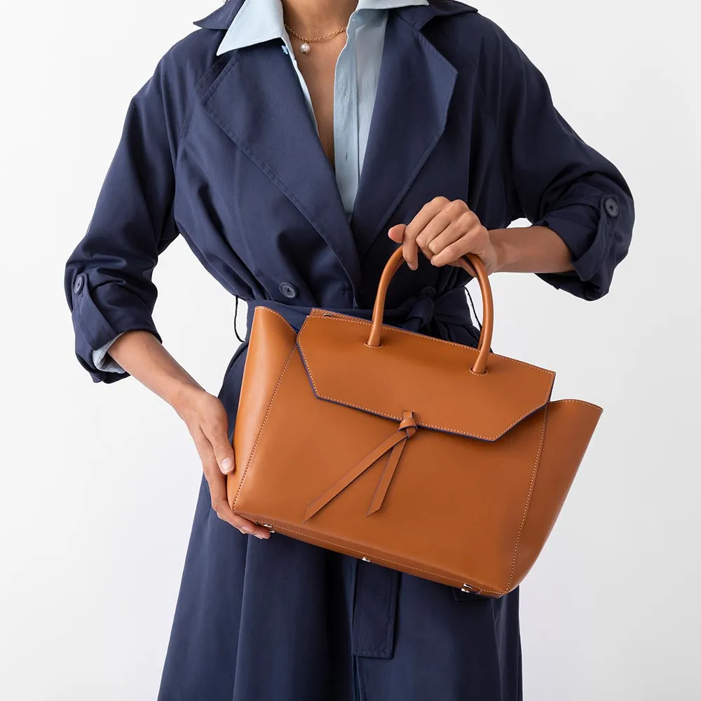 Loren Large Leather Tote Bag - Cognac
