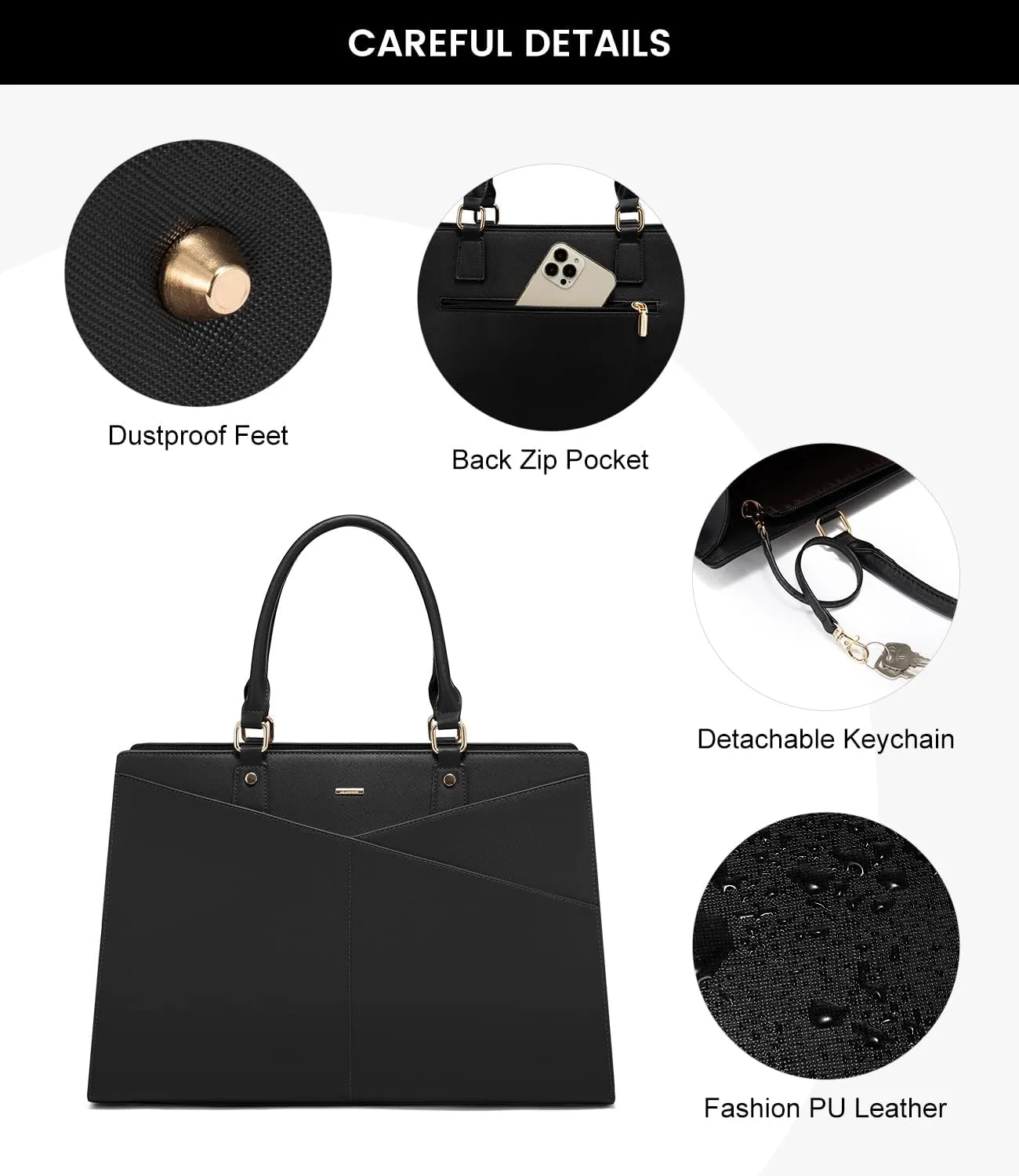 LOVEVOOK Laptop Tote Bag for Women, Leather Business Office Work Bag Computer Briefcase with Small Clutch fit for 15.6 Inch Laptop,Black