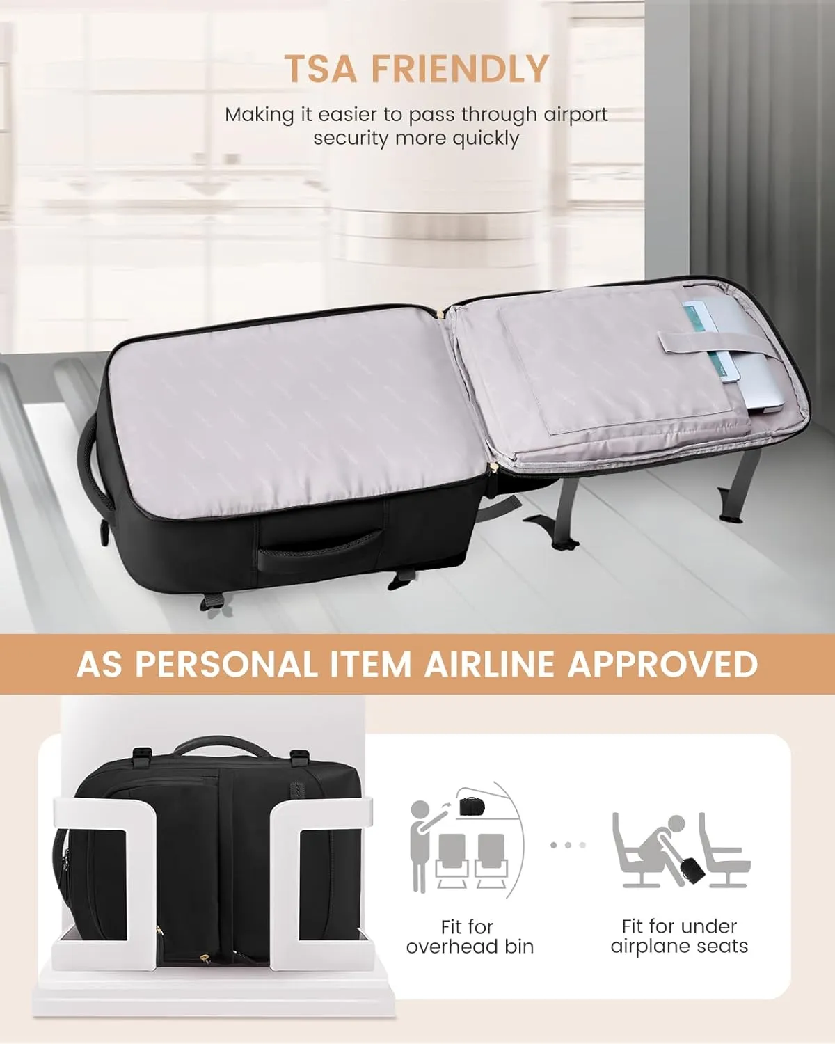 LOVEVOOK Travel Backpack for Women & Men, 50L Carry on Backpack Airline Approved, Large TSA Personal Item Travel Bag fits 17.3" Laptop, Business Weekender Bag for Essentials, 4Pcs