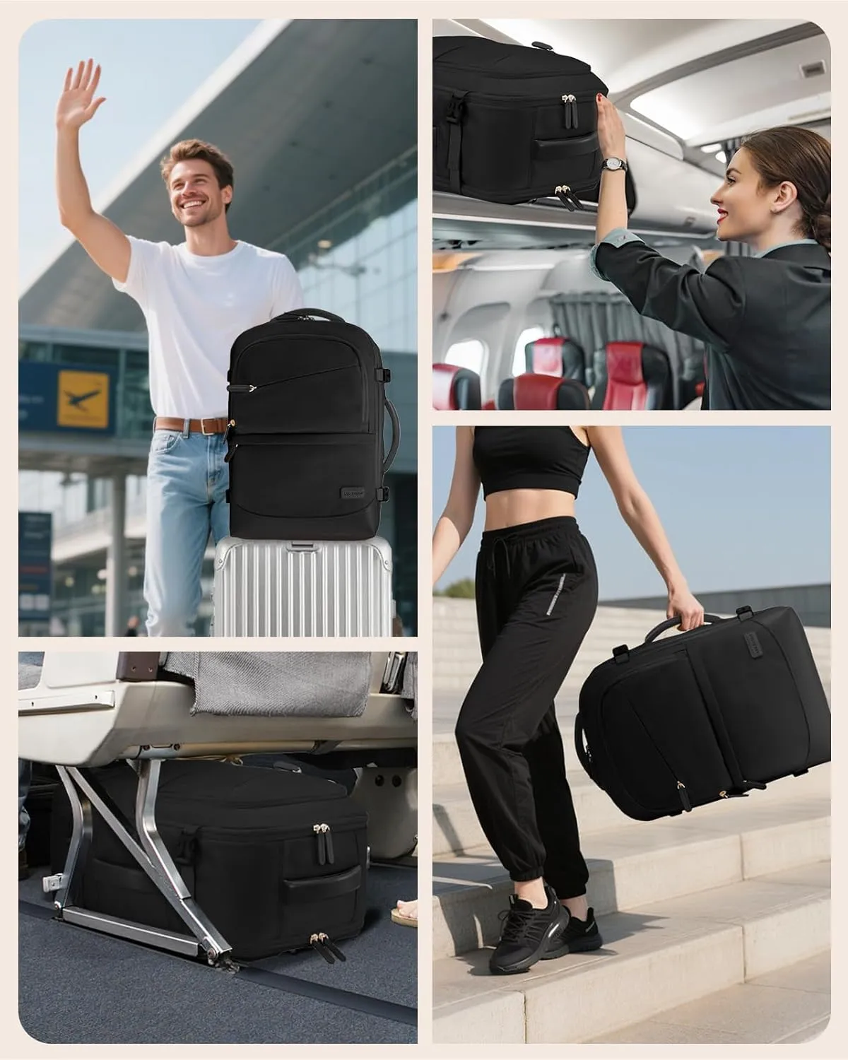 LOVEVOOK Travel Backpack for Women & Men, 50L Carry on Backpack Airline Approved, Large TSA Personal Item Travel Bag fits 17.3" Laptop, Business Weekender Bag for Essentials, 4Pcs