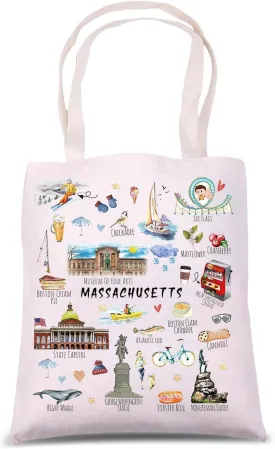 MNIGIU Massachusetts Lover Gift Massachusetts Inspired Tote Bag Massachusetts Keepsake Gift Massachusetts Welcome Gift