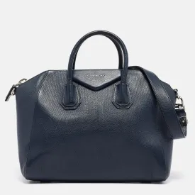 Navy Blue Leather Medium Antigona Satchel