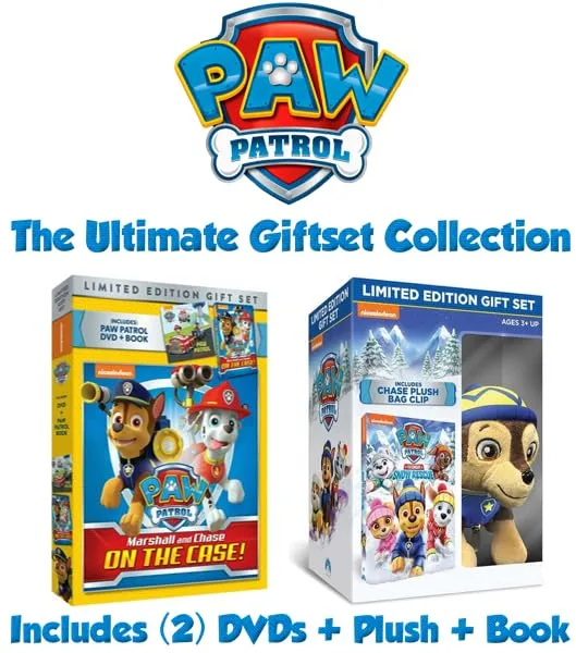Paw Patrol: The Ultimate Giftset DVD, Toy & Book Collection - The Great Snow Rescue / Marshall and Chase on the Case! / Chase Plush Toy with Zipper Pouch & Bag Clip / Paw Patrol Book