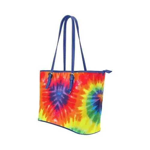 Rainbow Style, Blue Shoulder Handle Leather Tote Bag