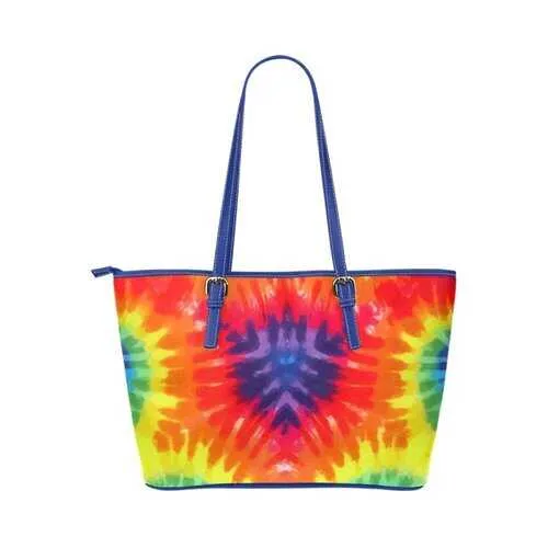 Rainbow Style, Blue Shoulder Handle Leather Tote Bag