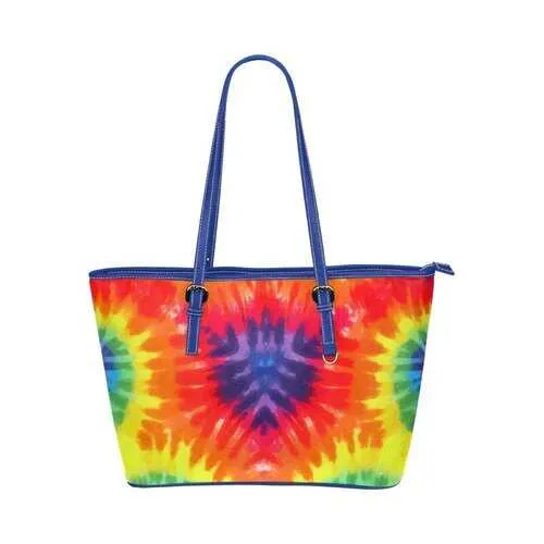 Rainbow Style, Blue Shoulder Handle Leather Tote Bag