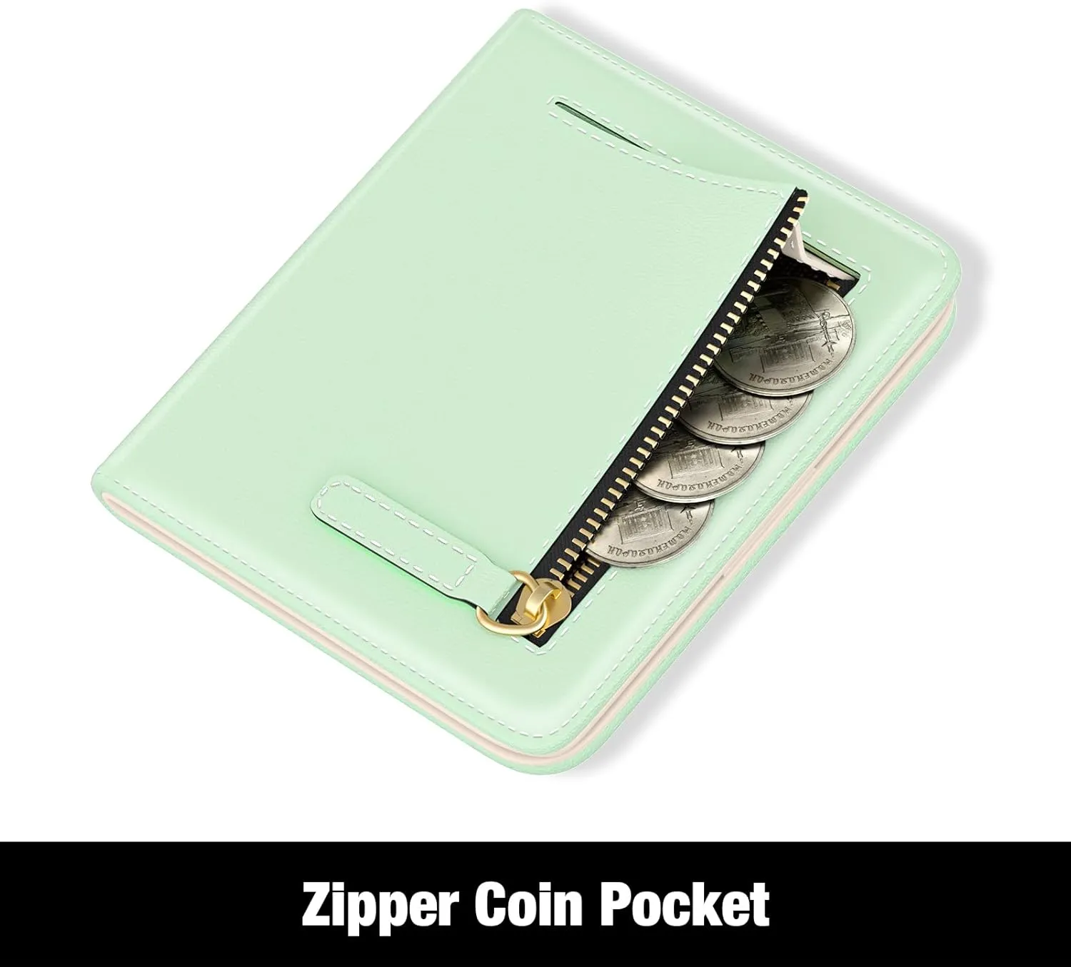 Rouidr Womens Wallet, RFID Small Slim Wallet for Women, Cute Bifold Leather Pocket Credit Card Holder Ladies Mini Purse with Zipper Coin Pocket & ID Window, Green